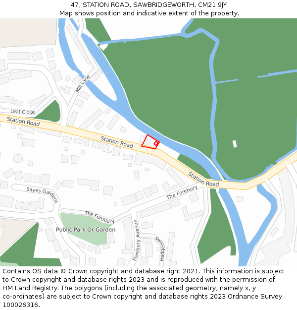 47, STATION ROAD, SAWBRIDGEWORTH, CM21 9JY: Location map and indicative extent of plot