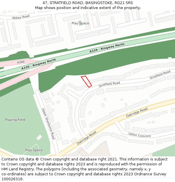 47, STRATFIELD ROAD, BASINGSTOKE, RG21 5RS: Location map and indicative extent of plot