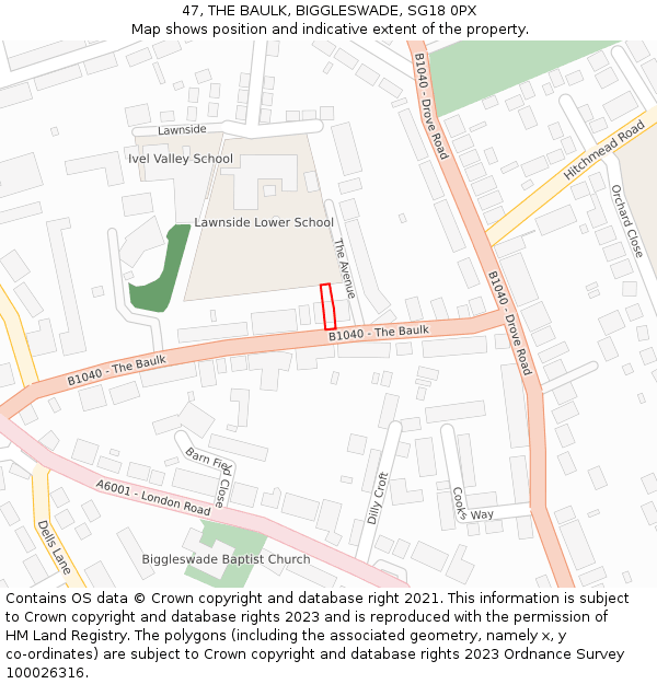 47, THE BAULK, BIGGLESWADE, SG18 0PX: Location map and indicative extent of plot