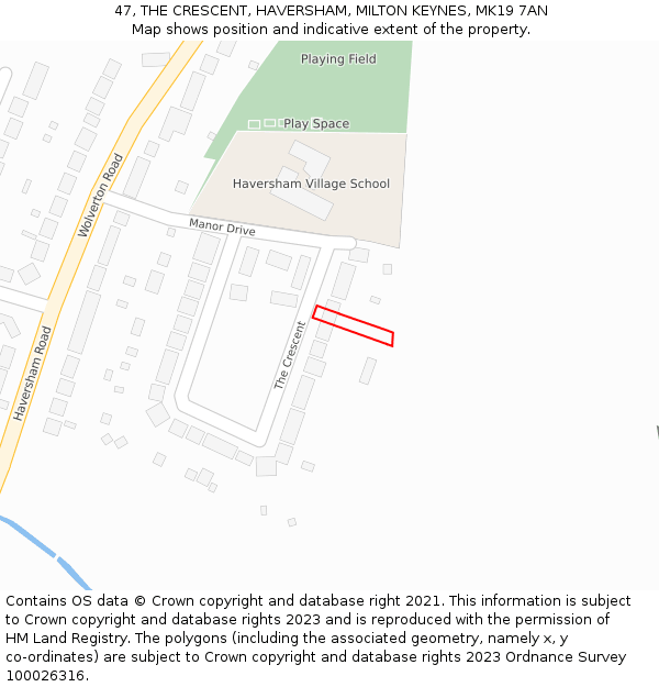 47, THE CRESCENT, HAVERSHAM, MILTON KEYNES, MK19 7AN: Location map and indicative extent of plot