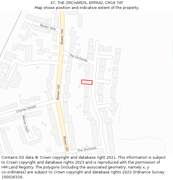 47, THE ORCHARDS, EPPING, CM16 7AT: Location map and indicative extent of plot