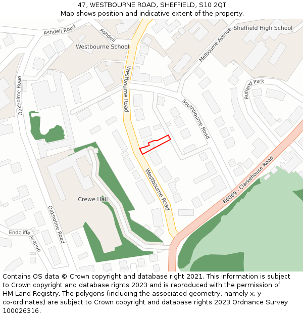 47, WESTBOURNE ROAD, SHEFFIELD, S10 2QT: Location map and indicative extent of plot