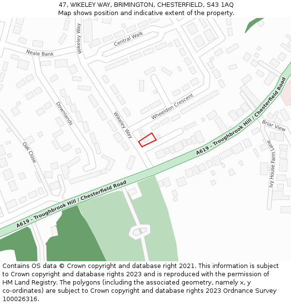 47, WIKELEY WAY, BRIMINGTON, CHESTERFIELD, S43 1AQ: Location map and indicative extent of plot