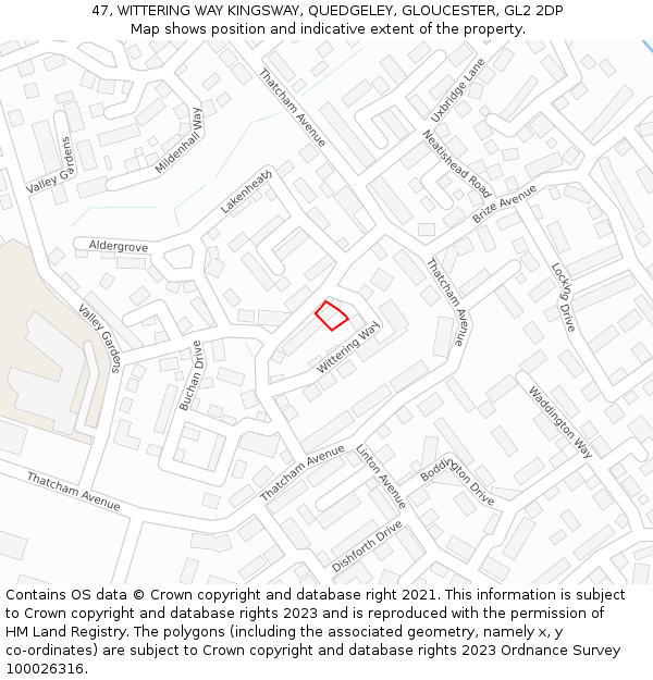 47, WITTERING WAY KINGSWAY, QUEDGELEY, GLOUCESTER, GL2 2DP: Location map and indicative extent of plot