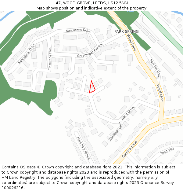 47, WOOD GROVE, LEEDS, LS12 5NN: Location map and indicative extent of plot