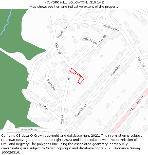 47, YORK HILL, LOUGHTON, IG10 1HZ: Location map and indicative extent of plot