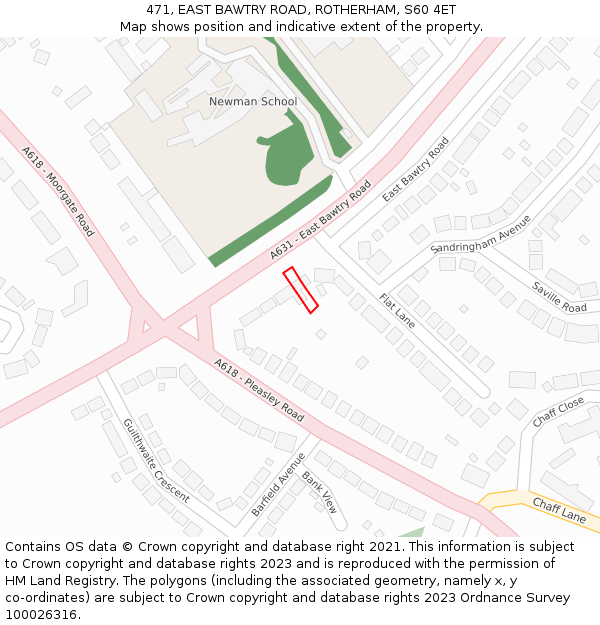 471, EAST BAWTRY ROAD, ROTHERHAM, S60 4ET: Location map and indicative extent of plot