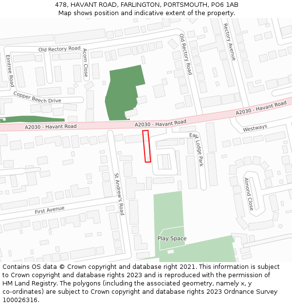 478, HAVANT ROAD, FARLINGTON, PORTSMOUTH, PO6 1AB: Location map and indicative extent of plot