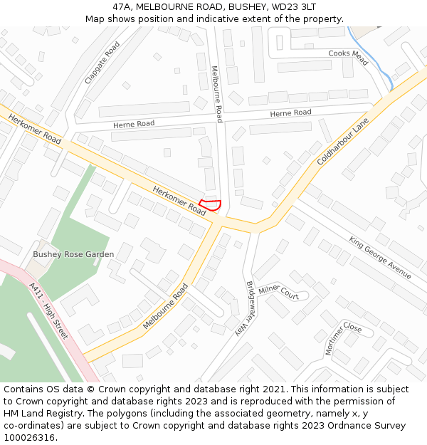 47A, MELBOURNE ROAD, BUSHEY, WD23 3LT: Location map and indicative extent of plot