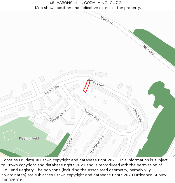 48, AARONS HILL, GODALMING, GU7 2LH: Location map and indicative extent of plot