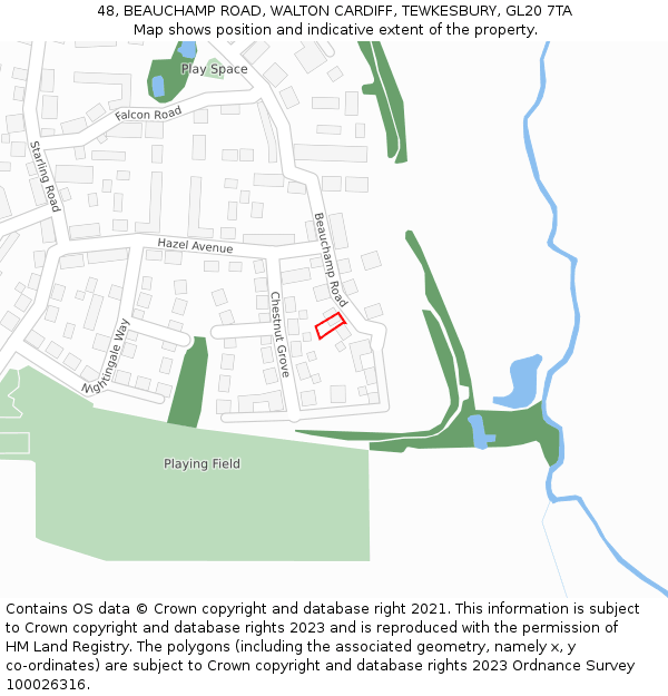 48, BEAUCHAMP ROAD, WALTON CARDIFF, TEWKESBURY, GL20 7TA: Location map and indicative extent of plot