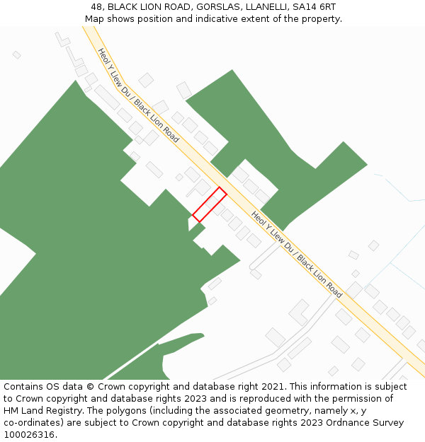48, BLACK LION ROAD, GORSLAS, LLANELLI, SA14 6RT: Location map and indicative extent of plot