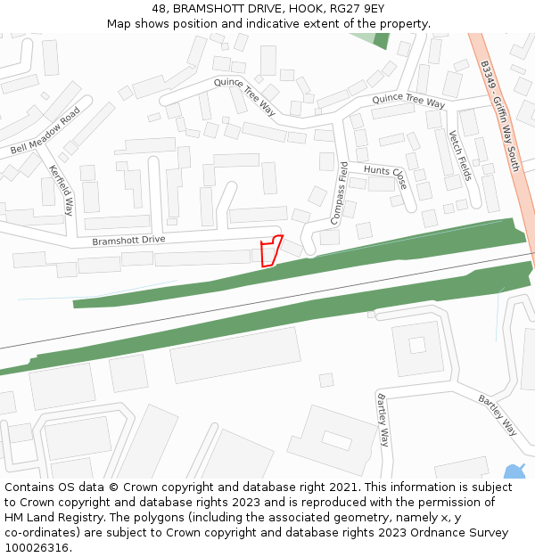 48, BRAMSHOTT DRIVE, HOOK, RG27 9EY: Location map and indicative extent of plot