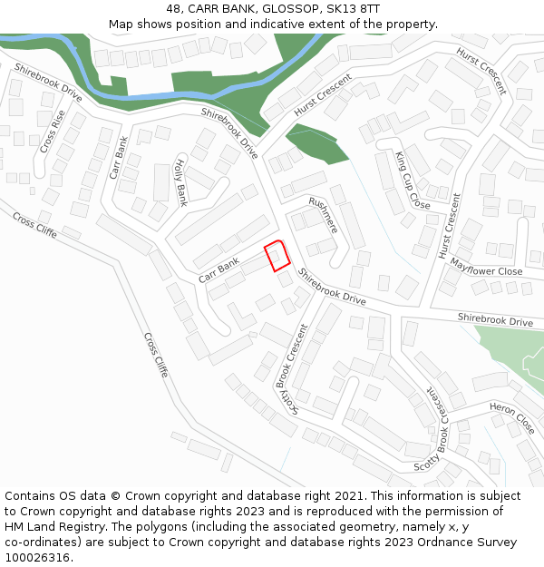 48, CARR BANK, GLOSSOP, SK13 8TT: Location map and indicative extent of plot