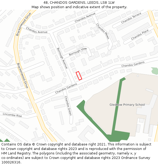 48, CHANDOS GARDENS, LEEDS, LS8 1LW: Location map and indicative extent of plot