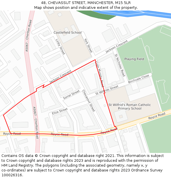 48, CHEVASSUT STREET, MANCHESTER, M15 5LR: Location map and indicative extent of plot