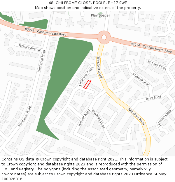 48, CHILFROME CLOSE, POOLE, BH17 9WE: Location map and indicative extent of plot