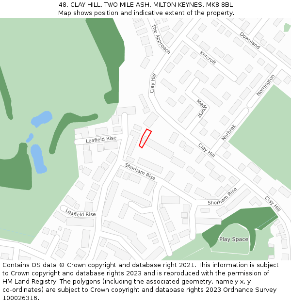 48, CLAY HILL, TWO MILE ASH, MILTON KEYNES, MK8 8BL: Location map and indicative extent of plot