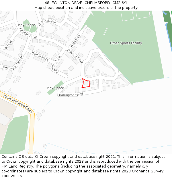 48, EGLINTON DRIVE, CHELMSFORD, CM2 6YL: Location map and indicative extent of plot
