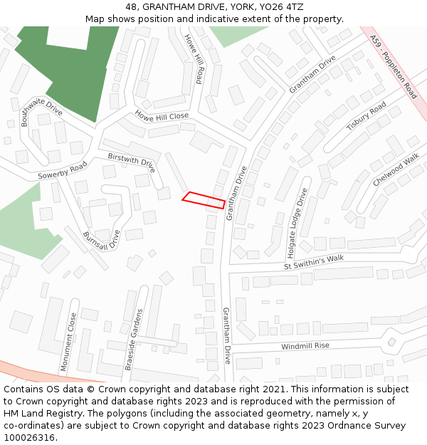 48, GRANTHAM DRIVE, YORK, YO26 4TZ: Location map and indicative extent of plot