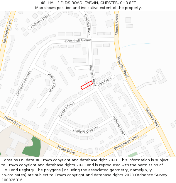 48, HALLFIELDS ROAD, TARVIN, CHESTER, CH3 8ET: Location map and indicative extent of plot