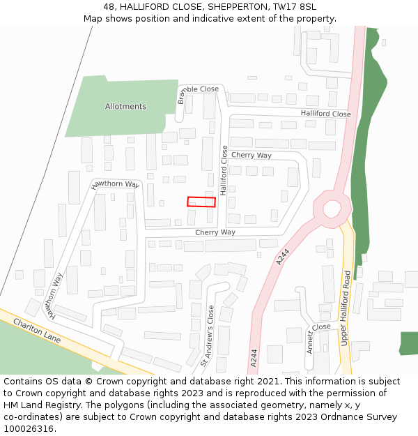 48, HALLIFORD CLOSE, SHEPPERTON, TW17 8SL: Location map and indicative extent of plot