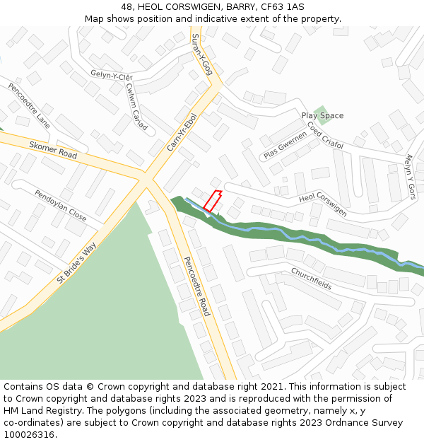 48, HEOL CORSWIGEN, BARRY, CF63 1AS: Location map and indicative extent of plot