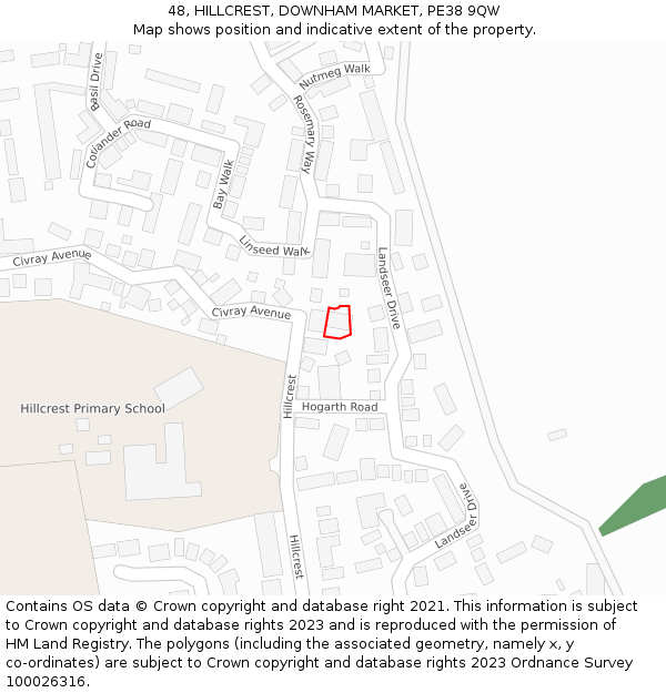 48, HILLCREST, DOWNHAM MARKET, PE38 9QW: Location map and indicative extent of plot