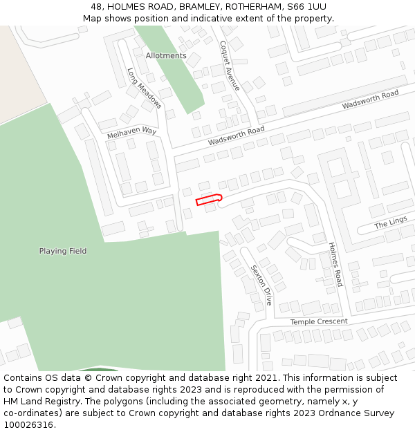 48, HOLMES ROAD, BRAMLEY, ROTHERHAM, S66 1UU: Location map and indicative extent of plot