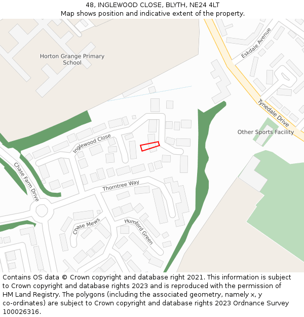 48, INGLEWOOD CLOSE, BLYTH, NE24 4LT: Location map and indicative extent of plot