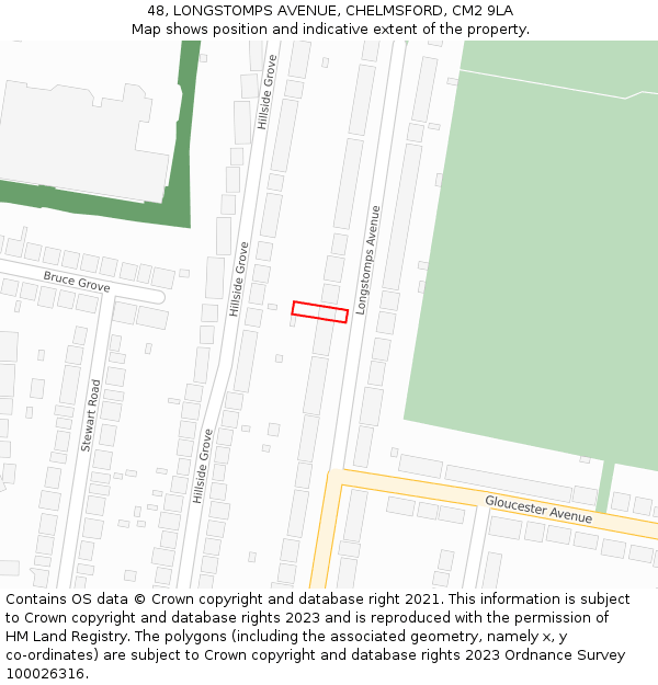 48, LONGSTOMPS AVENUE, CHELMSFORD, CM2 9LA: Location map and indicative extent of plot