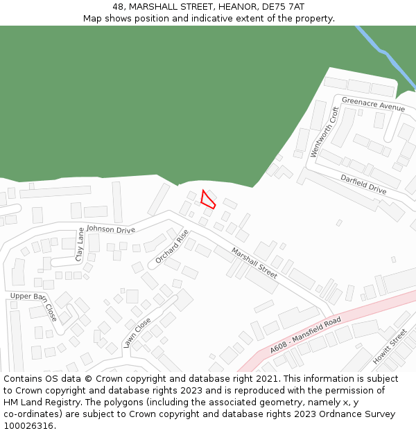 48, MARSHALL STREET, HEANOR, DE75 7AT: Location map and indicative extent of plot