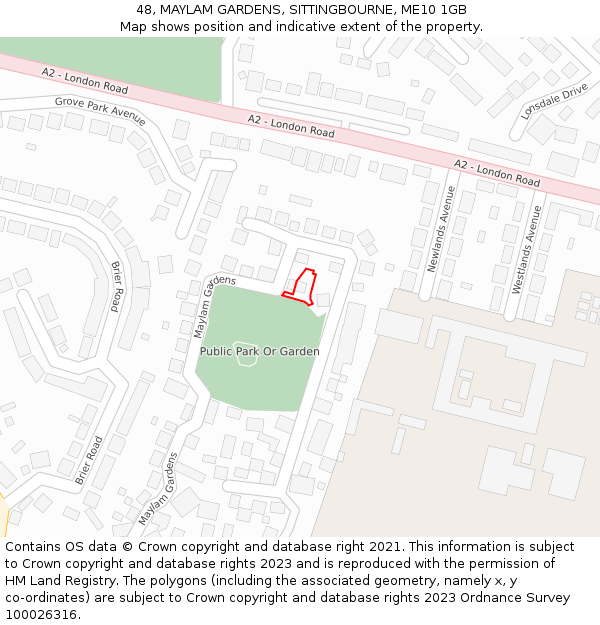 48, MAYLAM GARDENS, SITTINGBOURNE, ME10 1GB: Location map and indicative extent of plot