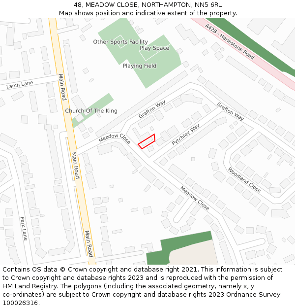 48, MEADOW CLOSE, NORTHAMPTON, NN5 6RL: Location map and indicative extent of plot