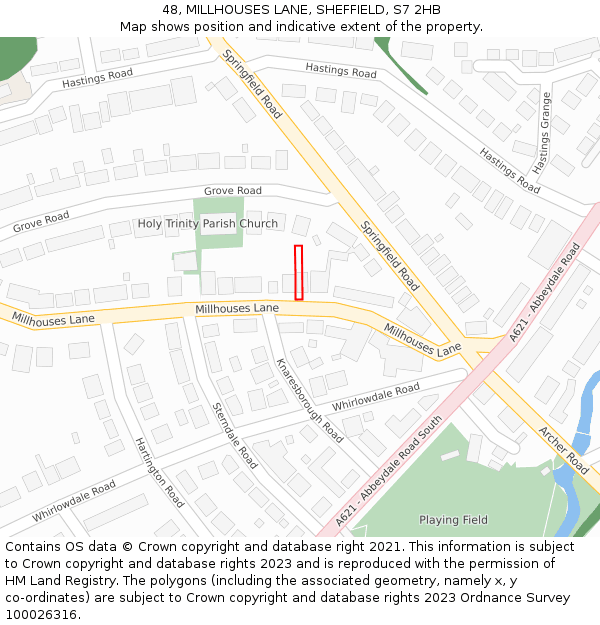 48, MILLHOUSES LANE, SHEFFIELD, S7 2HB: Location map and indicative extent of plot