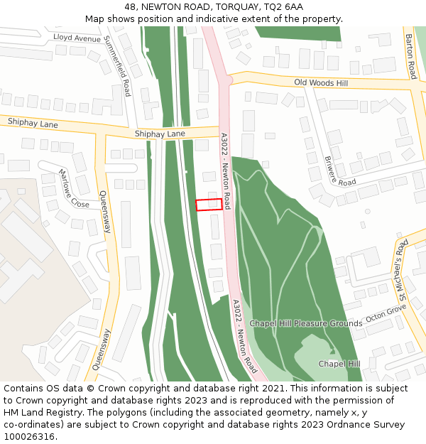 48, NEWTON ROAD, TORQUAY, TQ2 6AA: Location map and indicative extent of plot