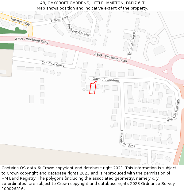 48, OAKCROFT GARDENS, LITTLEHAMPTON, BN17 6LT: Location map and indicative extent of plot