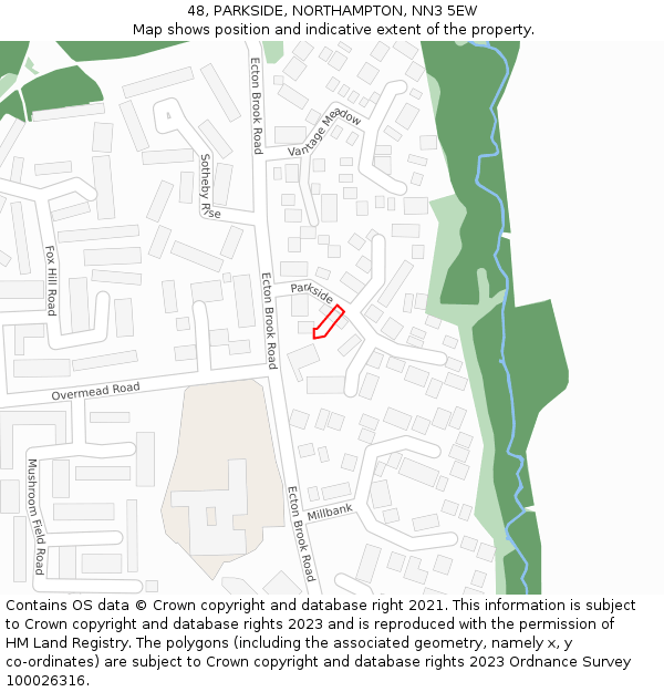 48, PARKSIDE, NORTHAMPTON, NN3 5EW: Location map and indicative extent of plot