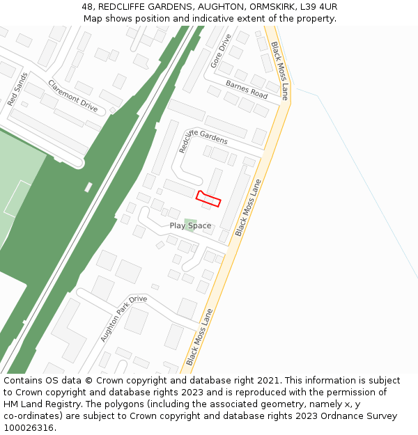 48, REDCLIFFE GARDENS, AUGHTON, ORMSKIRK, L39 4UR: Location map and indicative extent of plot