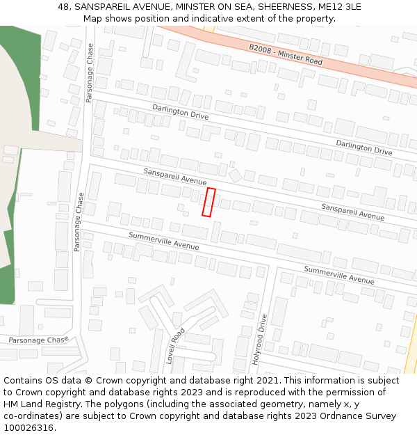 48, SANSPAREIL AVENUE, MINSTER ON SEA, SHEERNESS, ME12 3LE: Location map and indicative extent of plot