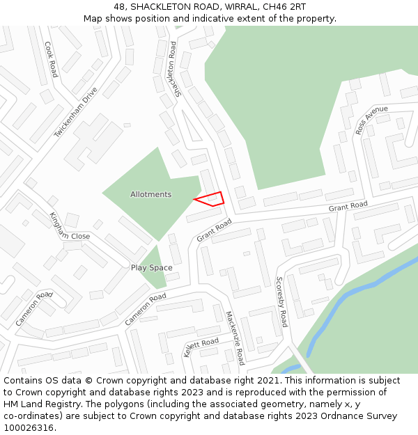 48, SHACKLETON ROAD, WIRRAL, CH46 2RT: Location map and indicative extent of plot