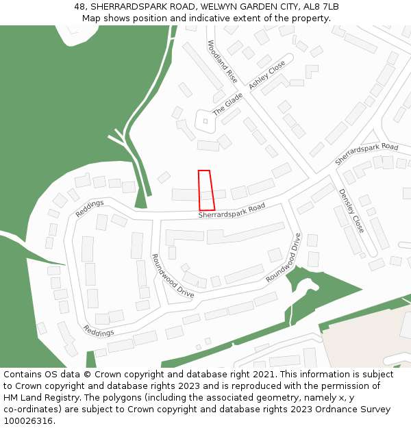 48, SHERRARDSPARK ROAD, WELWYN GARDEN CITY, AL8 7LB: Location map and indicative extent of plot