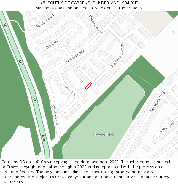 48, SOUTHSIDE GARDENS, SUNDERLAND, SR4 0NP: Location map and indicative extent of plot