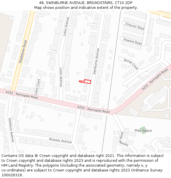 48, SWINBURNE AVENUE, BROADSTAIRS, CT10 2DP: Location map and indicative extent of plot