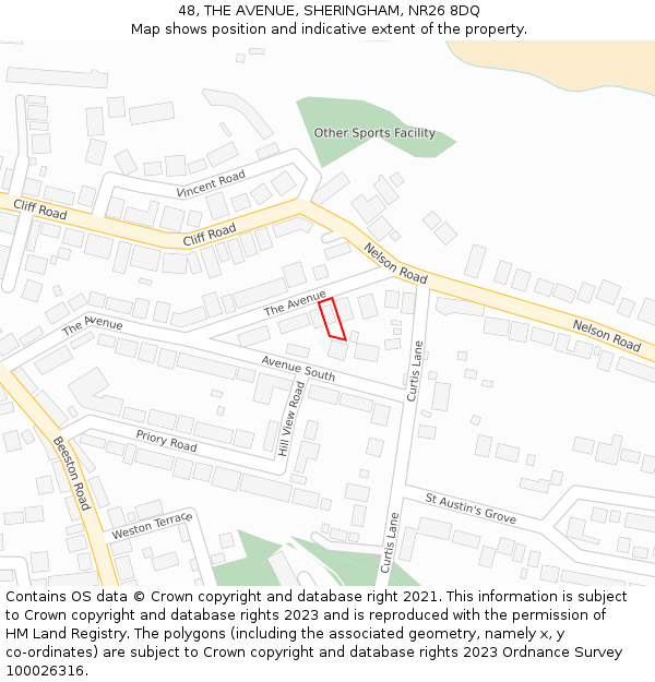 48, THE AVENUE, SHERINGHAM, NR26 8DQ: Location map and indicative extent of plot