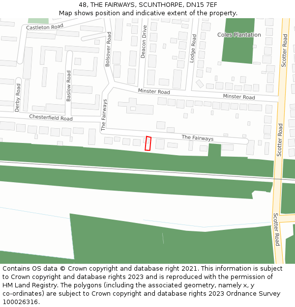 48, THE FAIRWAYS, SCUNTHORPE, DN15 7EF: Location map and indicative extent of plot