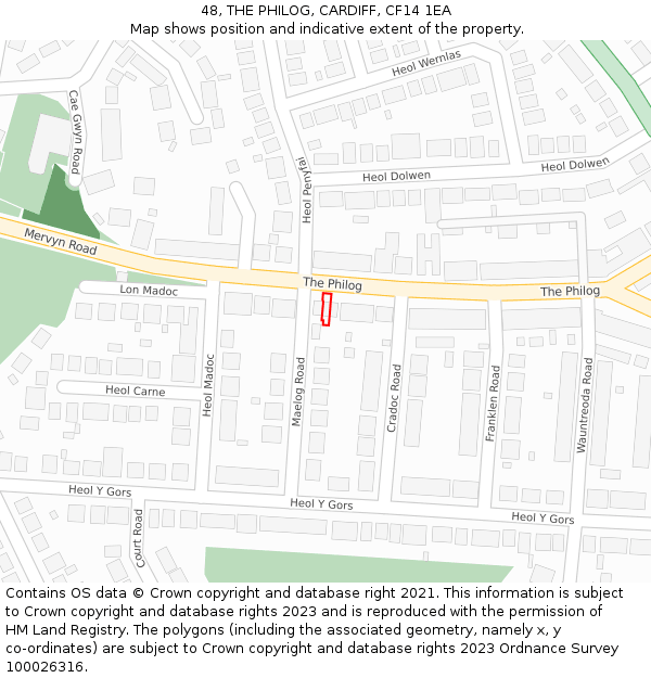 48, THE PHILOG, CARDIFF, CF14 1EA: Location map and indicative extent of plot