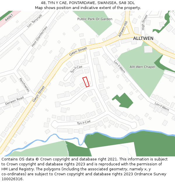 48, TYN Y CAE, PONTARDAWE, SWANSEA, SA8 3DL: Location map and indicative extent of plot