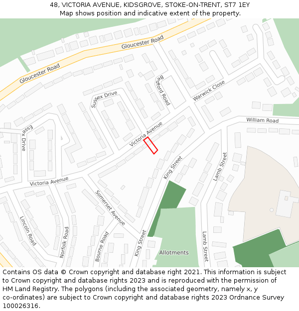 48, VICTORIA AVENUE, KIDSGROVE, STOKE-ON-TRENT, ST7 1EY: Location map and indicative extent of plot