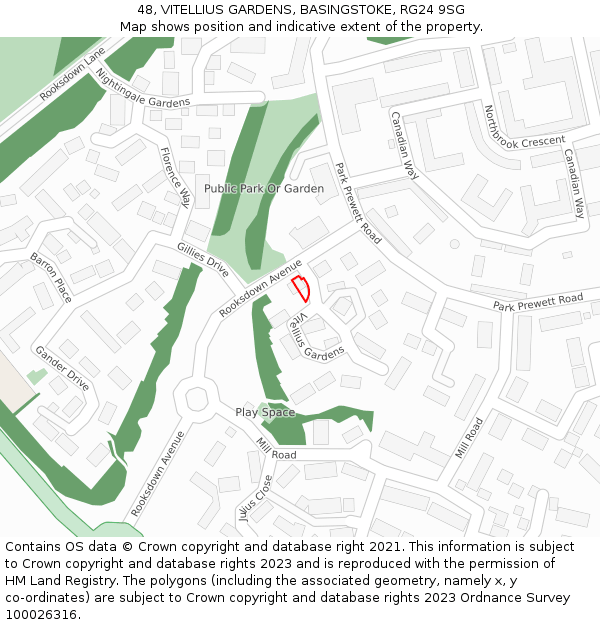 48, VITELLIUS GARDENS, BASINGSTOKE, RG24 9SG: Location map and indicative extent of plot